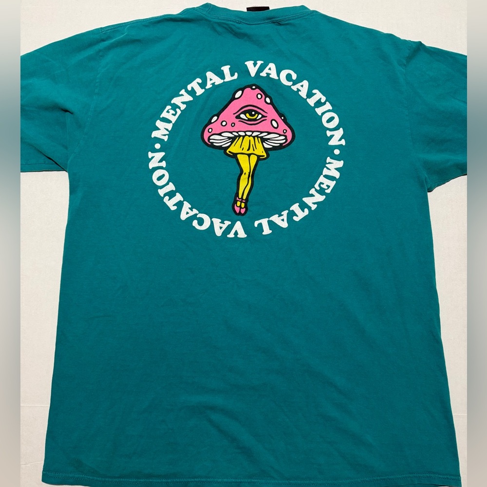 no hours brand jade tee, mushroom 'mental vacation'‎ men's large t-shirt #1490